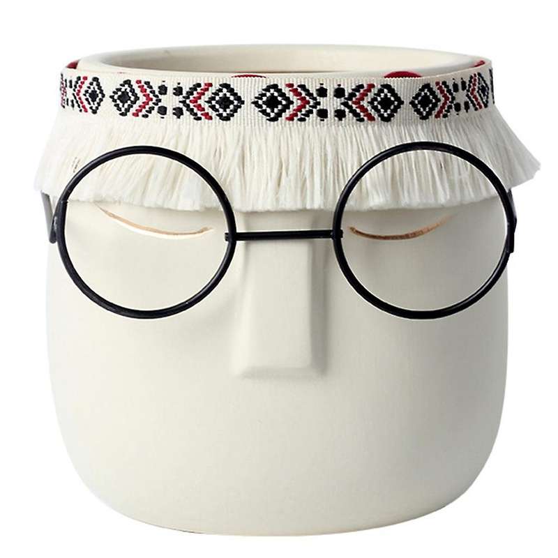 Ceramic Face Head Flower Pot Vase Cactus Plant Potted B