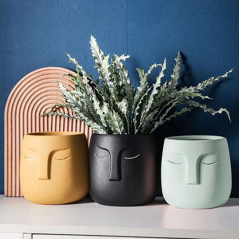 Ceramic Face Head Flower Pot Vase Cactus Plant Potted B