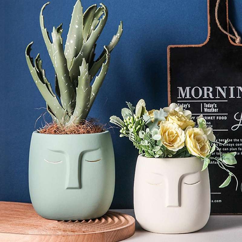 Ceramic Face Head Flower Pot Vase Cactus Plant Potted B