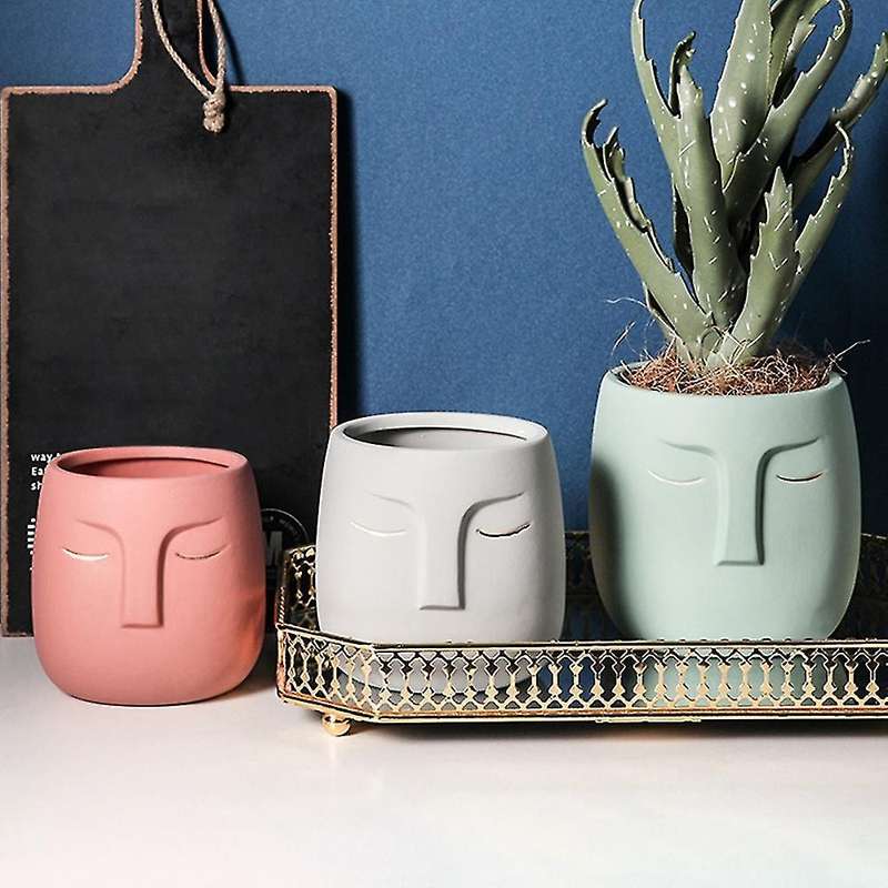 Ceramic Face Head Flower Pot Vase Cactus Plant Potted H