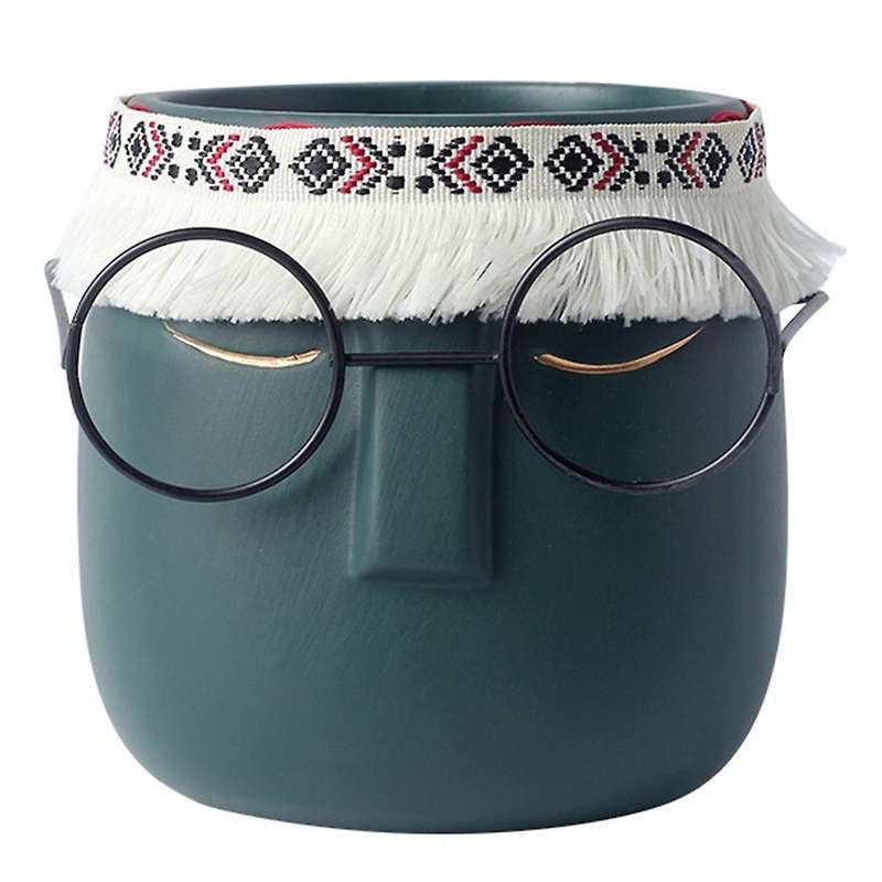 Ceramic Face Head Flower Pot Vase Cactus Plant Potted D