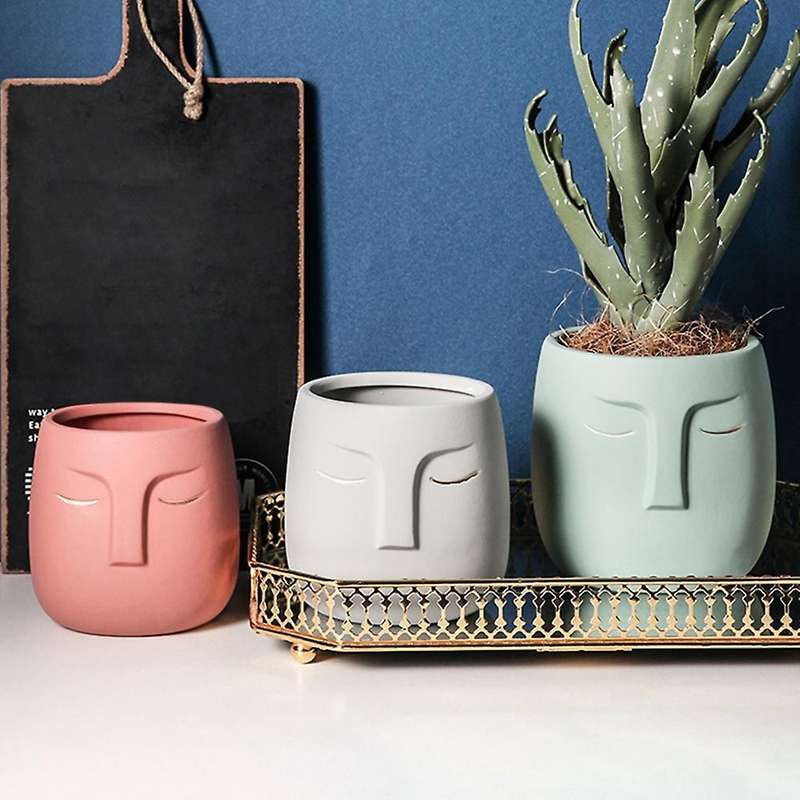 Ceramic Face Head Flower Pot Vase Cactus Plant Potted E