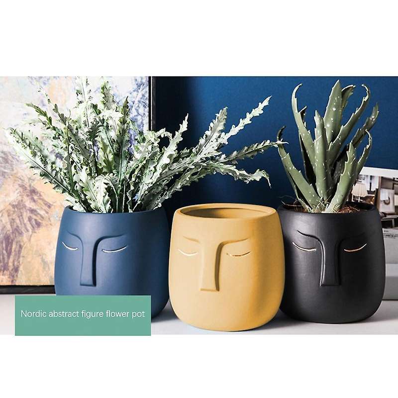 Ceramic Face Head Flower Pot Vase Cactus Plant Potted E