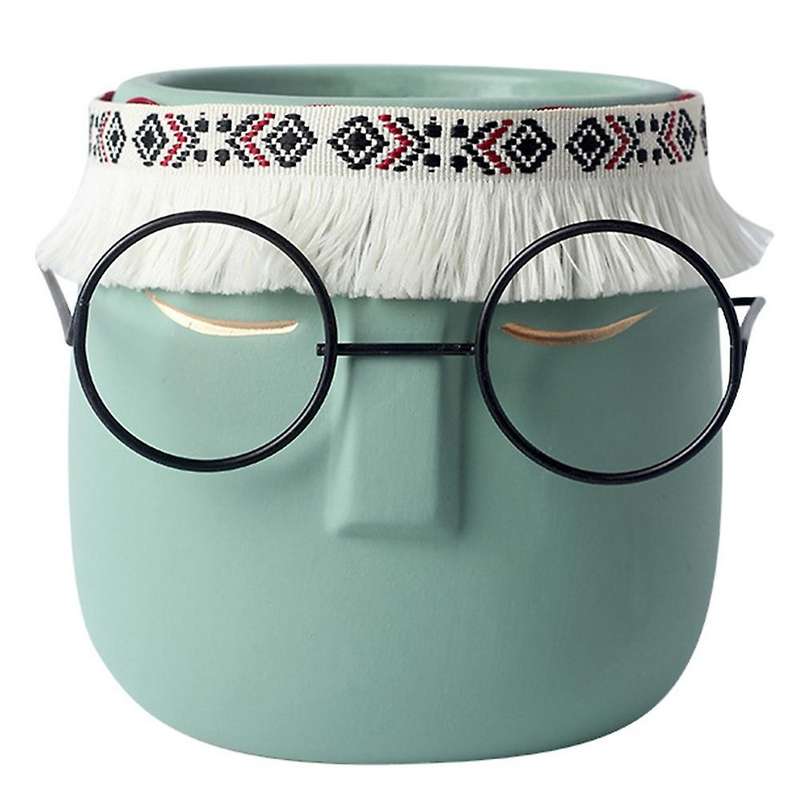 Ceramic Face Head Flower Pot Vase Cactus Plant Potted E