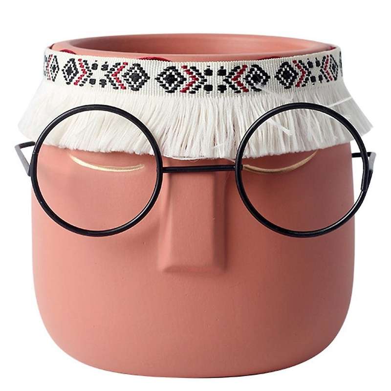 Ceramic Face Head Flower Pot Vase Cactus Plant Potted G