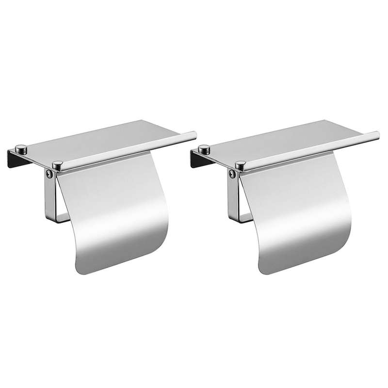 Modern Stainless Steel Wall Mount Paper Holder with Phone Shelf