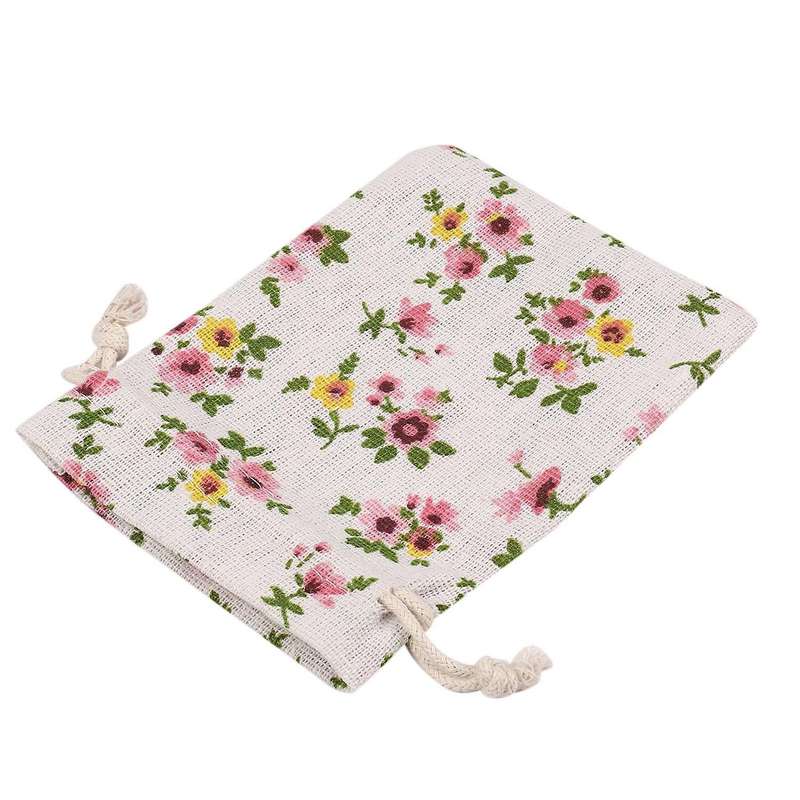 100pcs Floral Burlap Drawstring Bags,linen Gift Bag 5.5 X 3.9 Inch