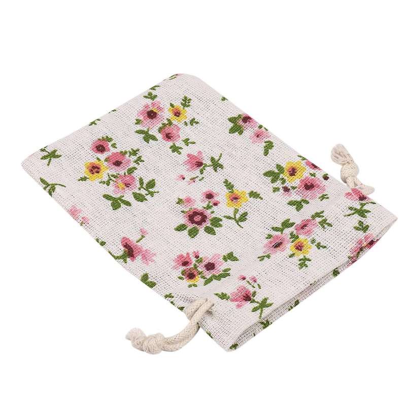 100pcs Floral Burlap Drawstring Bags,linen Gift Bag 5.5 X 3.9 Inch