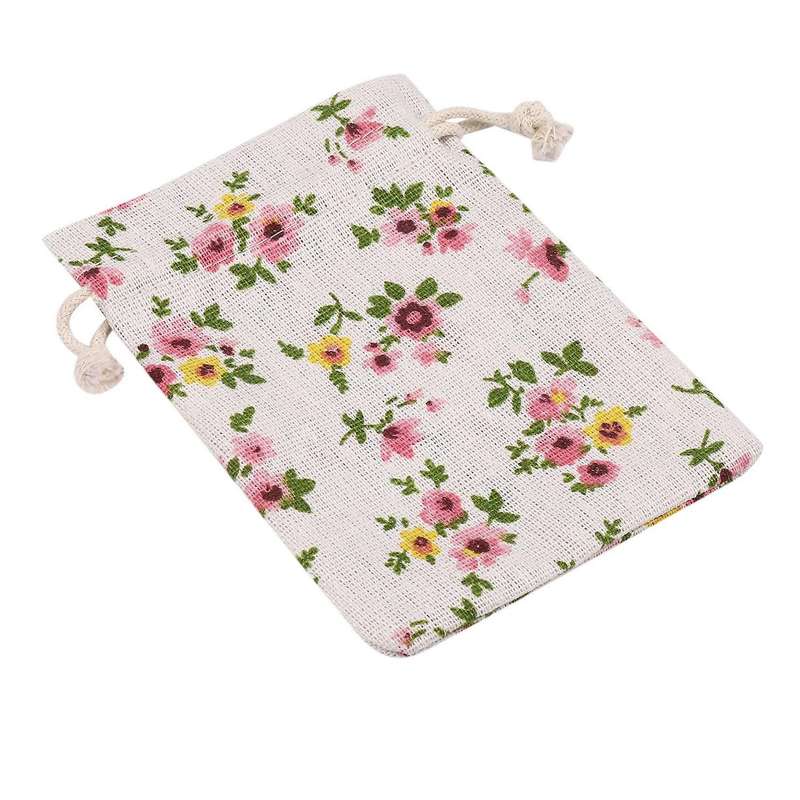 100pcs Floral Burlap Drawstring Bags,linen Gift Bag 5.5 X 3.9 Inch