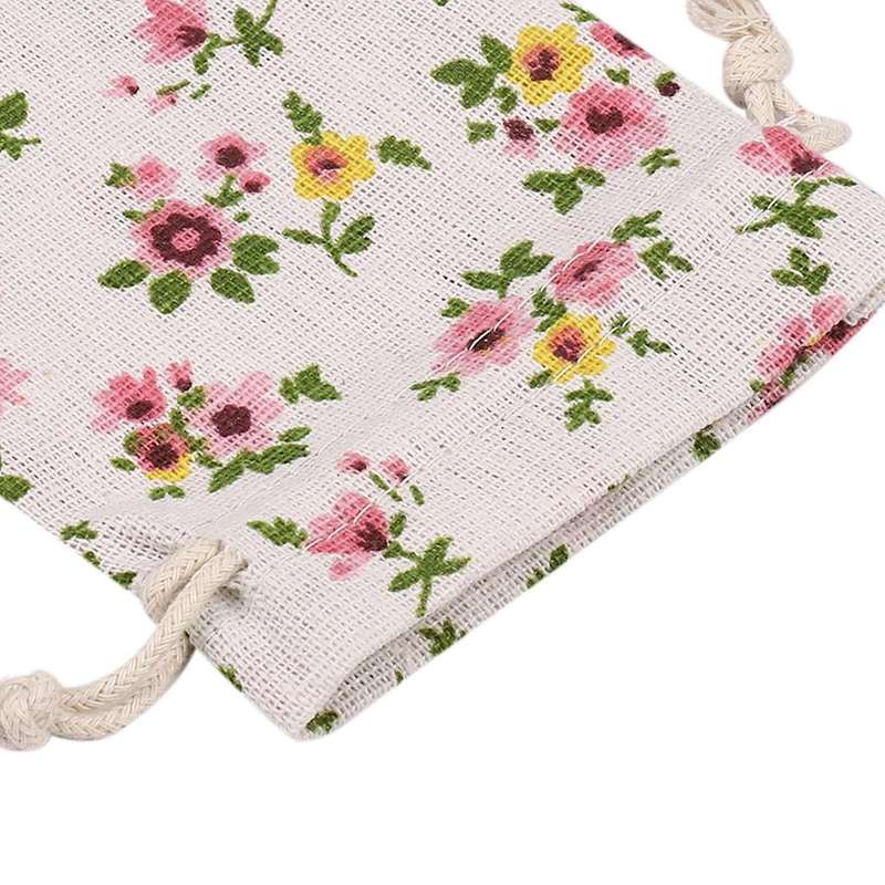 100pcs Floral Burlap Drawstring Bags,linen Gift Bag 5.5 X 3.9 Inch