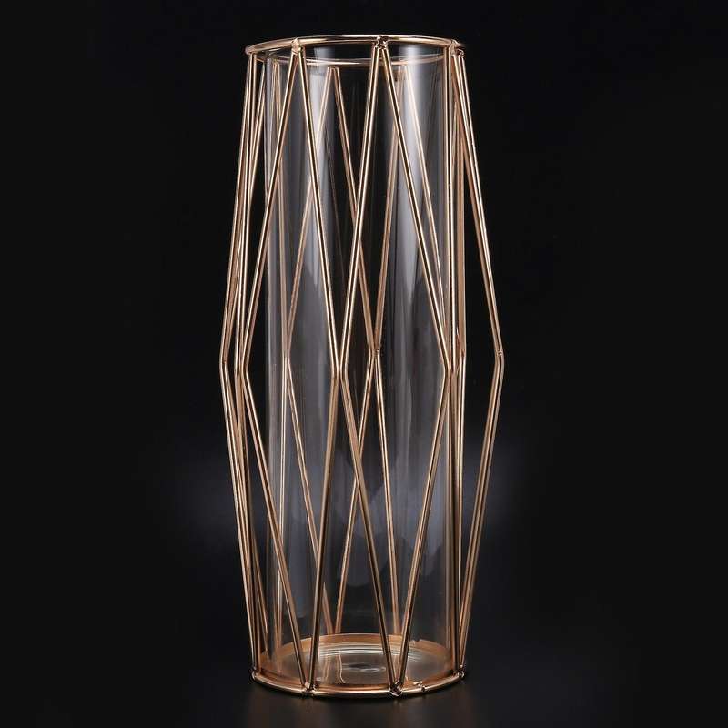 Vase Decorations for Living Room Glass Vase with Metal Stand(11inch)
