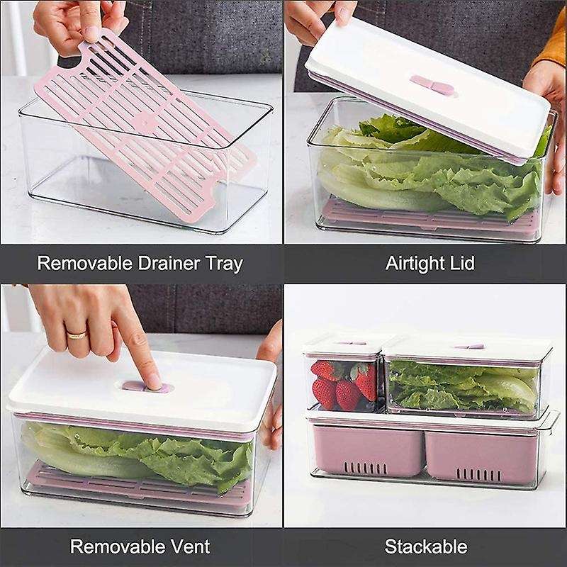 Stackable Produce Saver, Organizer/storage Containers Set Of 3(pink)