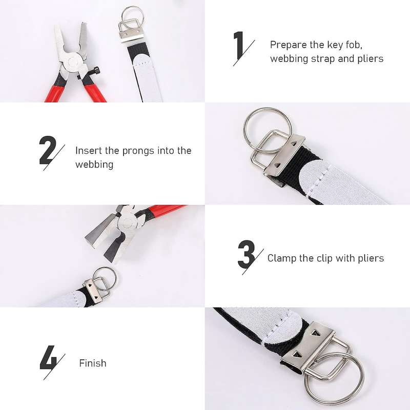 61pcs 2.5cm Key Fob Keychain Hardware with Pliers Tool Set Silver