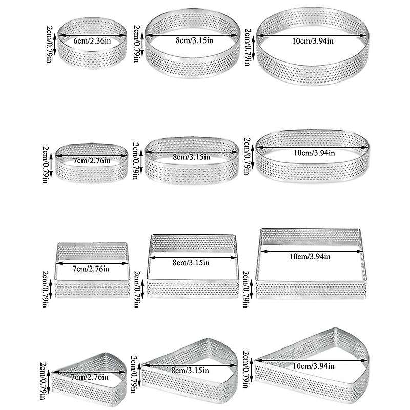 12pcs Stainless Steel Perforated Tart Rings, Porous Cake Mousse Molds