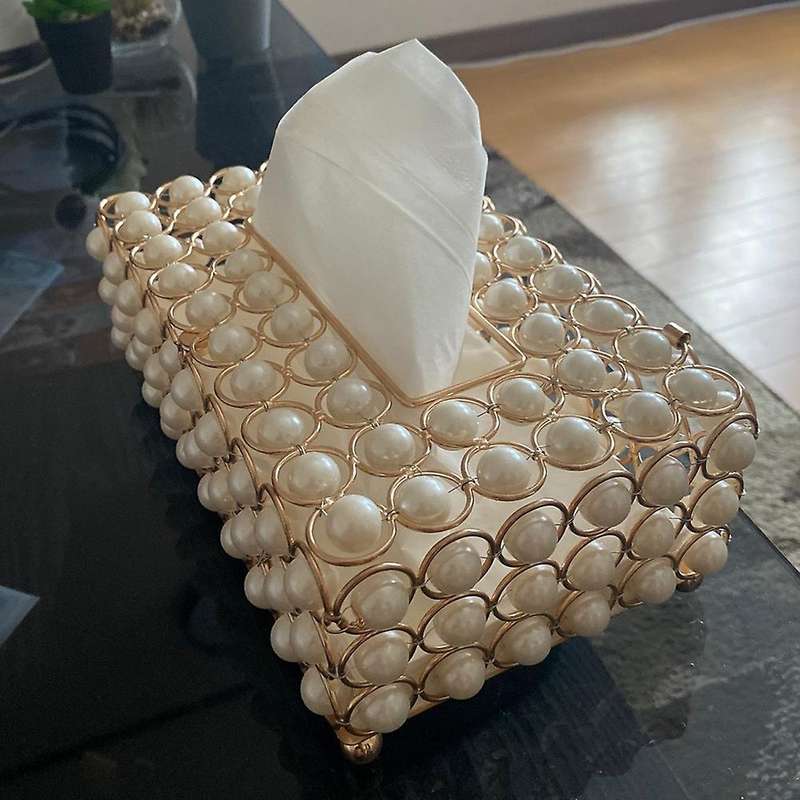 Tissue Box Storage Box Shiny Luxury Creative Metal Pearl Tissue Box