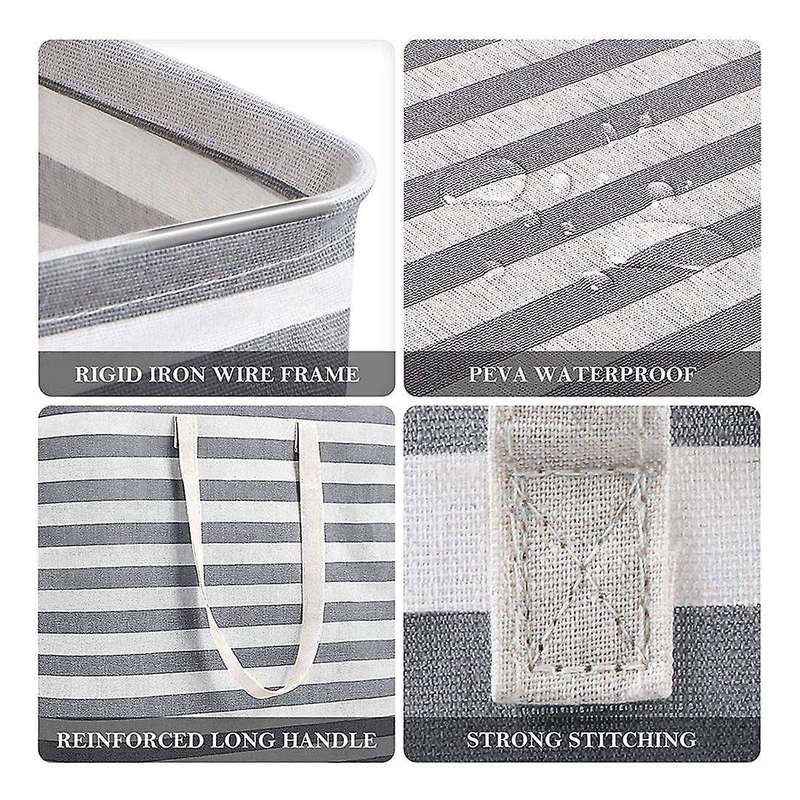 2pcs 75l Grey Stripe Laundry Basket Collapsible Freestanding Laundry