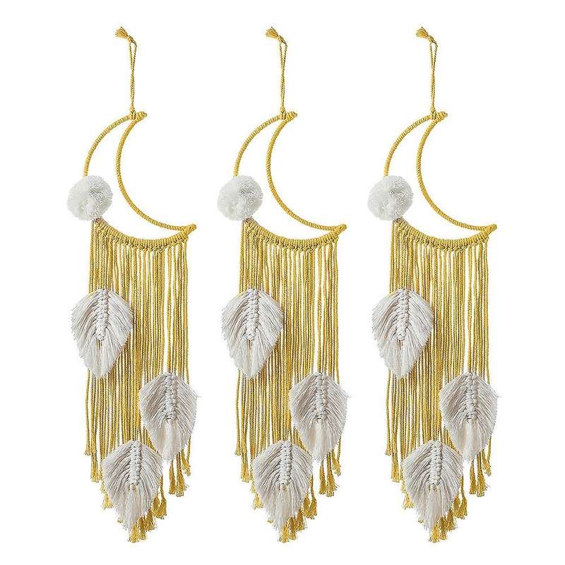 3 Pack Boho Moon Macrame Wall Hanging Leaves Woven Tapestry Dream