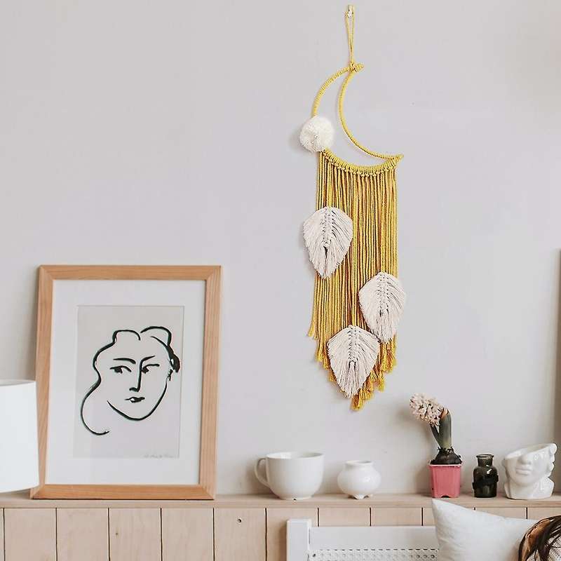 3 Pack Boho Moon Macrame Wall Hanging Leaves Woven Tapestry Dream