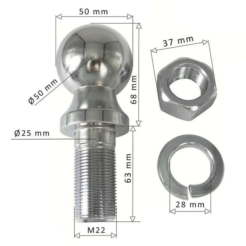 Trailer Coupling Ball 50mm M22 Ball Head Bolt