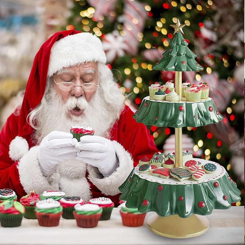 Christmas Snack Stand Resin Food Serving Tray Cupcake Holder Bowl C