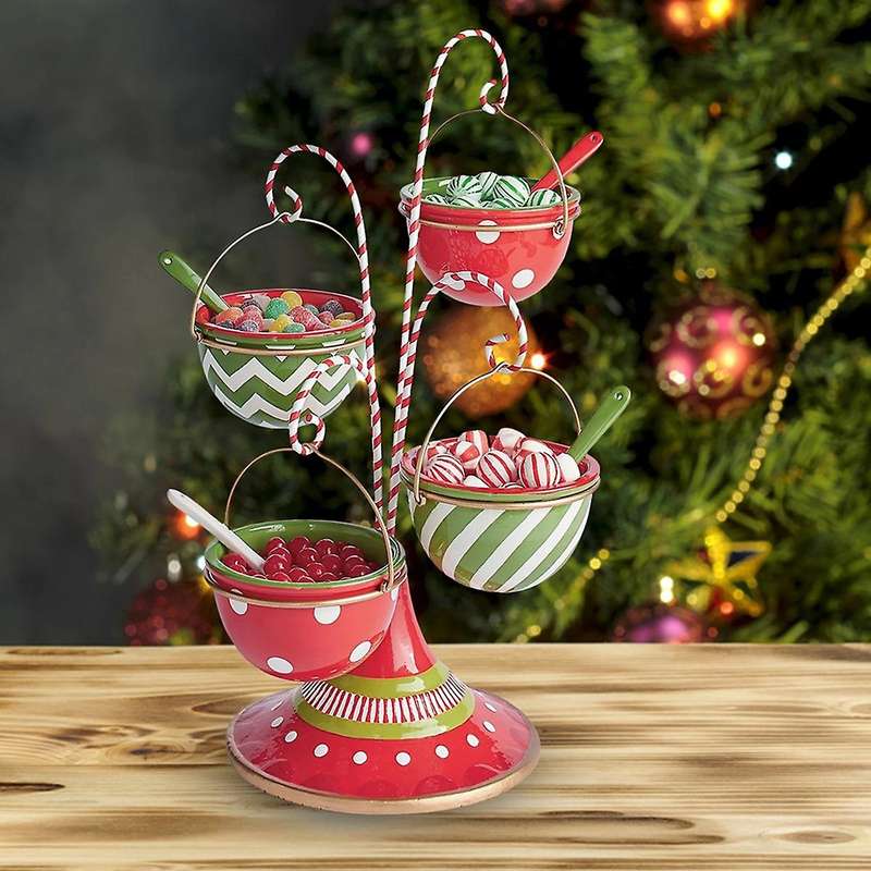 Christmas Snack Stand Resin Food Serving Tray Cupcake Holder Bowl C