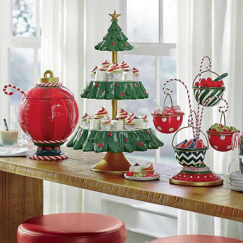 Christmas Snack Stand Resin Food Serving Tray Cupcake Holder Bowl C