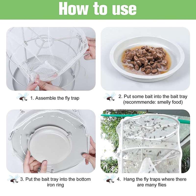 4 Pack Reusable Ranch Fly Traps with Fly Bait,hanging Fly Catcher Bag