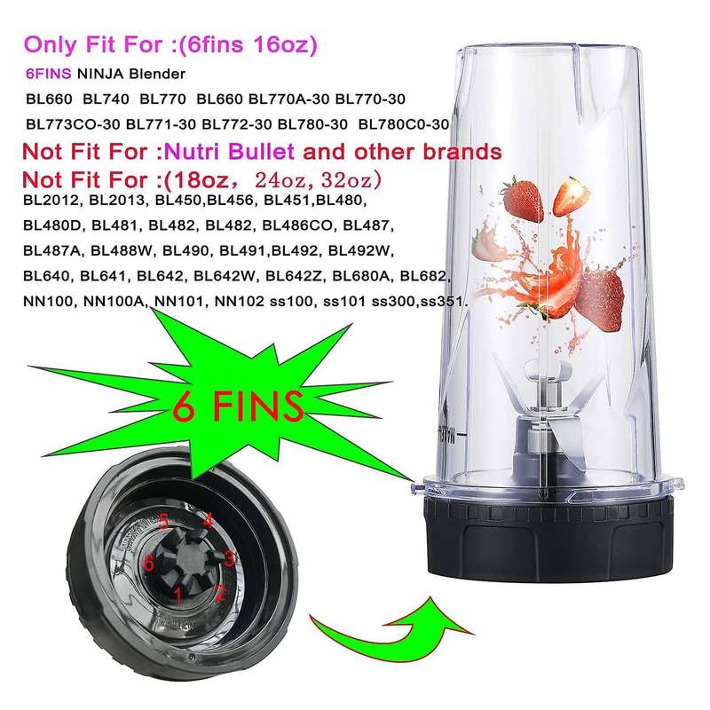 Replacement Parts for Nutri Ninja, 6 Fin Blender Blade and Cups Set