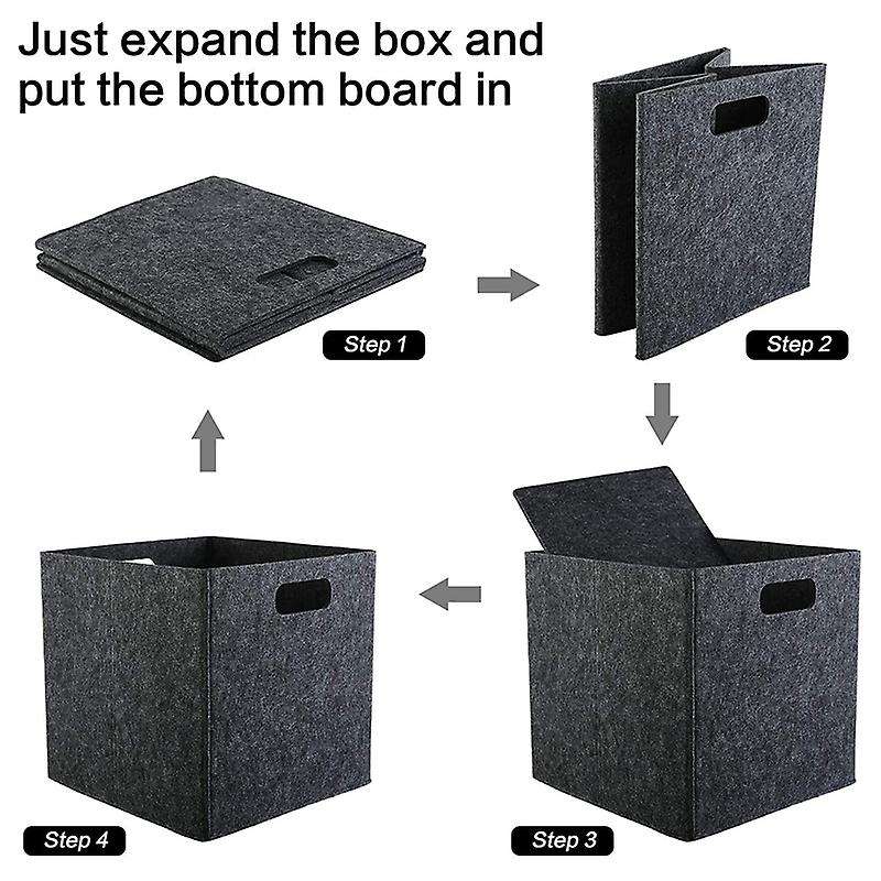 Foldable Storage Squares 4 Pack, Square Storage Bins Dark Grey