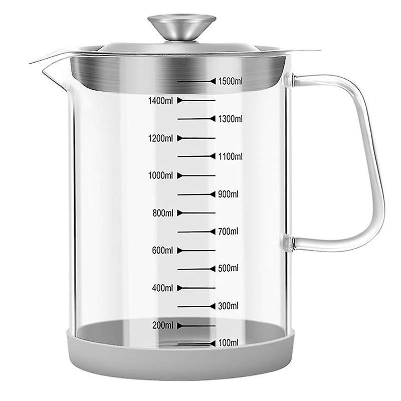 Transparent Glass Oil Filter Pot with Scale Kitchen Oil Separator A