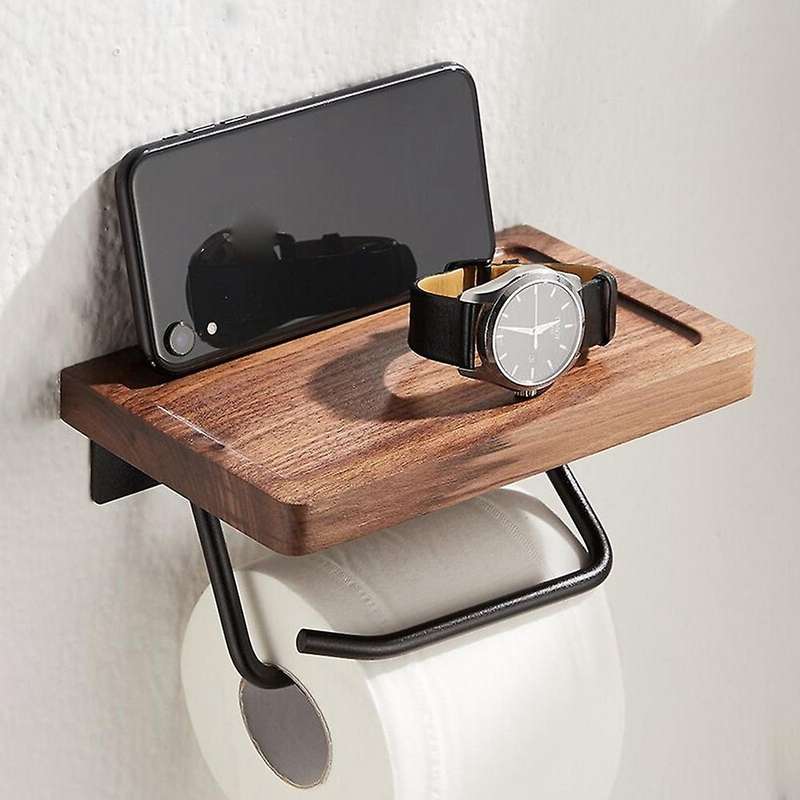 Toilet Paper Holder Wall Mount Black Walnut Tissue Holder Creative