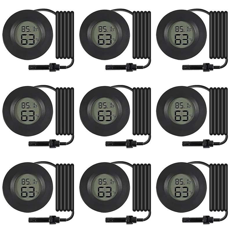 9pcs Mini Digital Hygrometer Thermometer Gauge with Probe, White