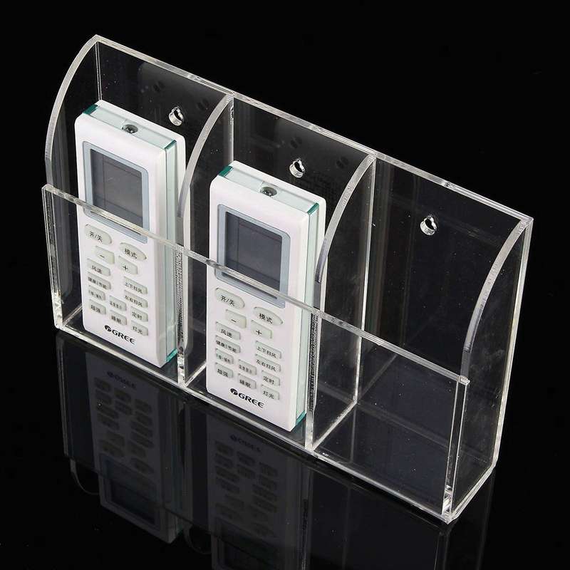 3x Clear Acrylic Remote Control Holder Wall Mount(three Compartments)