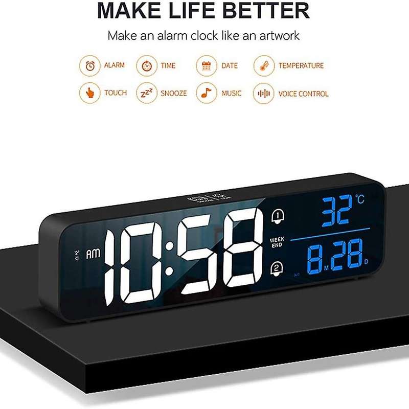 Mirror Led Digital Alarm Clock, Usb Charging Port for Bedroom (white)