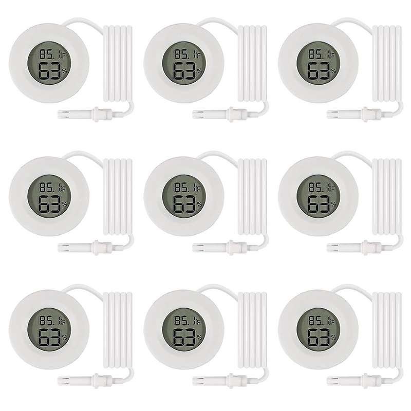 9pcs Mini Digital Hygrometer Thermometer Gauge with Probe, Black