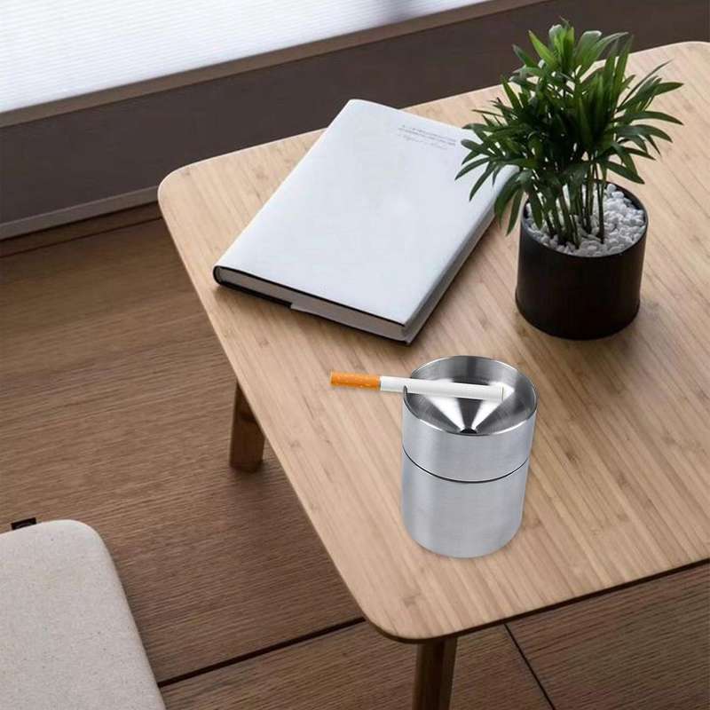 3x Stainless Steel Car Ashtray Smokeless Auto with Lid Ashtray