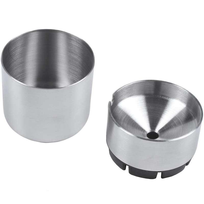 3x Stainless Steel Car Ashtray Smokeless Auto with Lid Ashtray