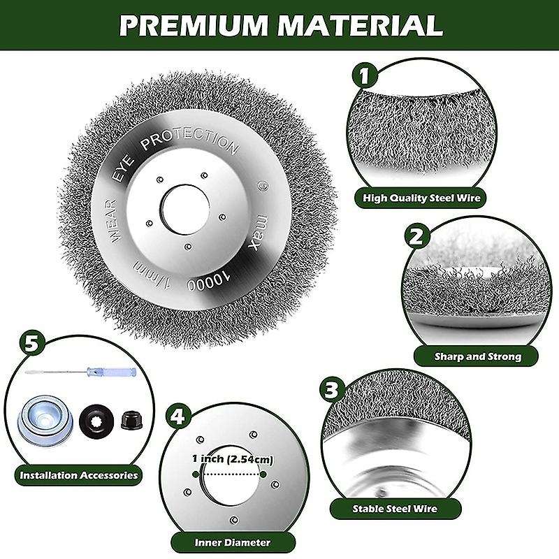 2 Pieces 150x25.4mm Weed Brush for Brush Cutter with 4 Mounting Tools