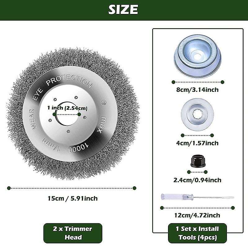 2 Pieces 150x25.4mm Weed Brush for Brush Cutter with 4 Mounting Tools