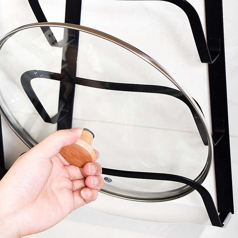 Stainless Steel Pot Cover Rack Kitchen Rack Black Hanger Pot Cover