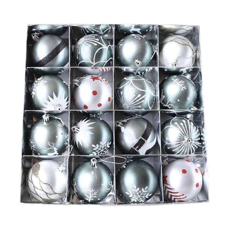 16 Square Grid Christmas Painted Ball Christmas Tree Pendant Cyan