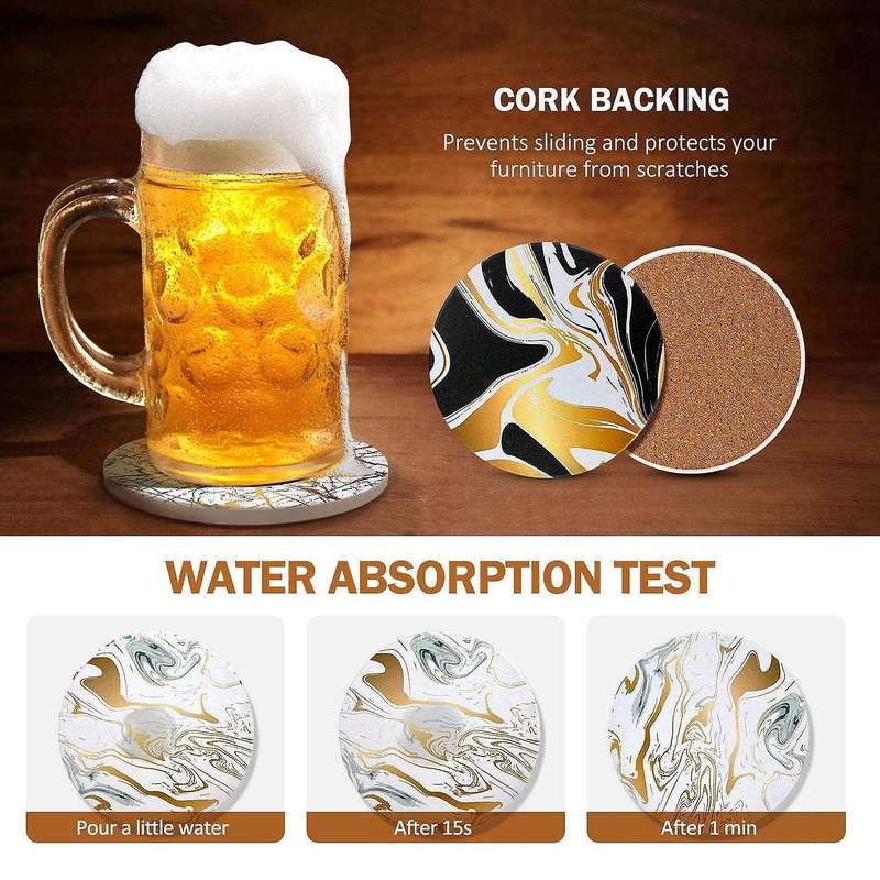 Marble Coasters Set with Cork Base,cup Ceremic Coaster for Gifts,home