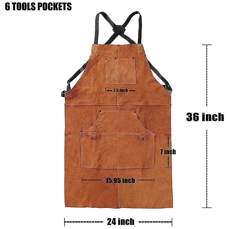 Leather Work Shop Apron with 6 Tool Pockets,24x36inch,m to Xxl