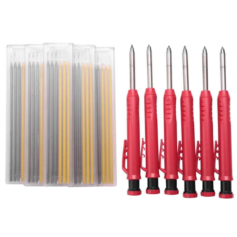 6pieces Carpenter Pencils with 36 Refill Leads for Carpenters Drawing