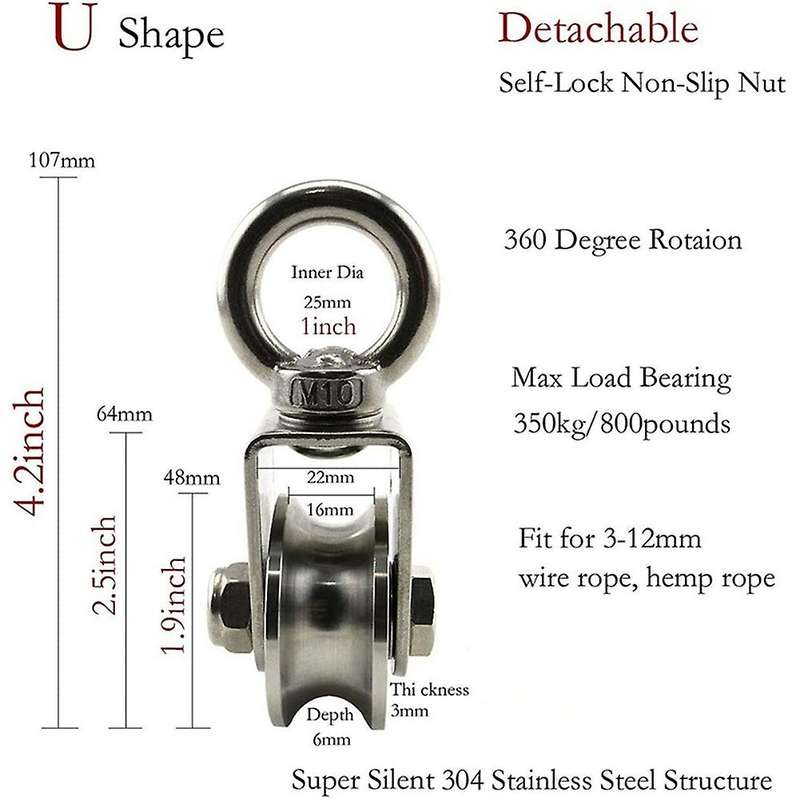 U Type Swivel Pulley 304 Stainless Steel Duplex Bearing Detachable