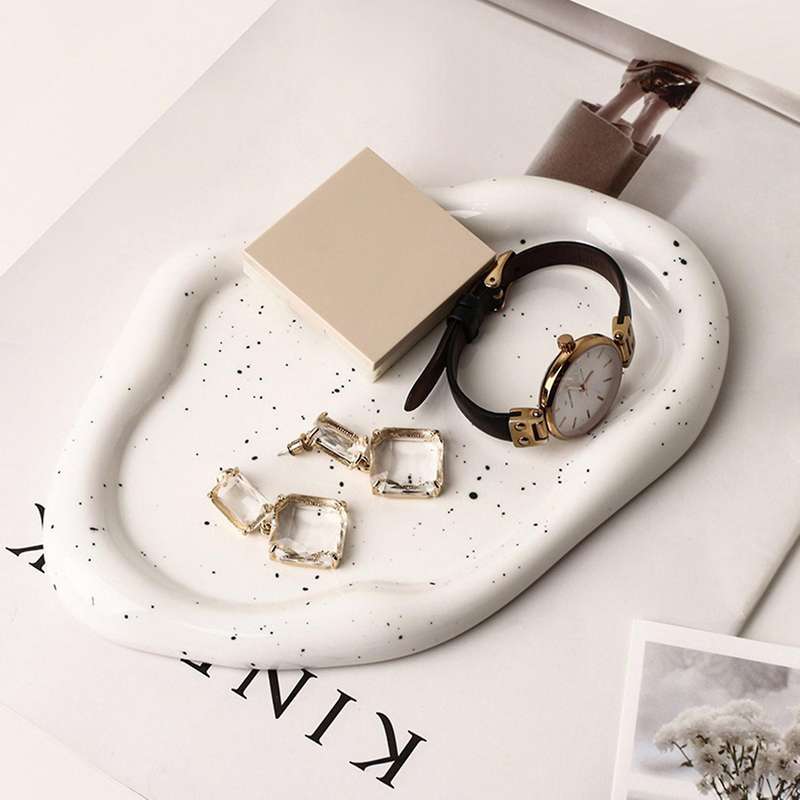 Modern Ceramic Silver Plated Plate Desktop Decoration White A