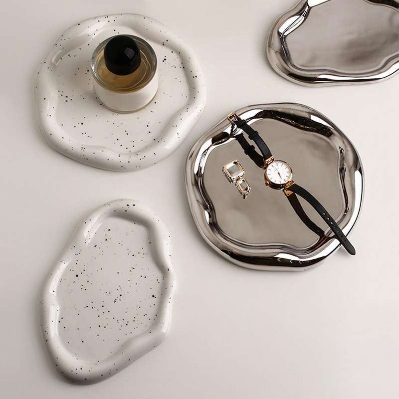 Modern Ceramic Silver Plated Plate Desktop Decoration White A
