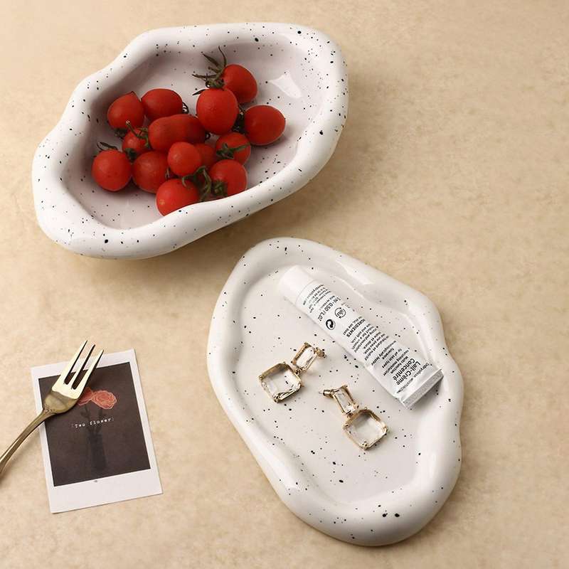 Modern Ceramic Silver Plated Plate Desktop Decoration White A