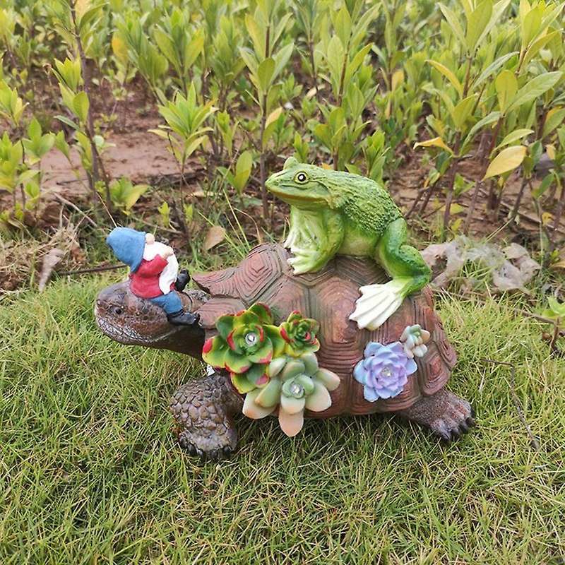 Frog Gnome Garden Statue with Solar Light, for Outdoor Decoration