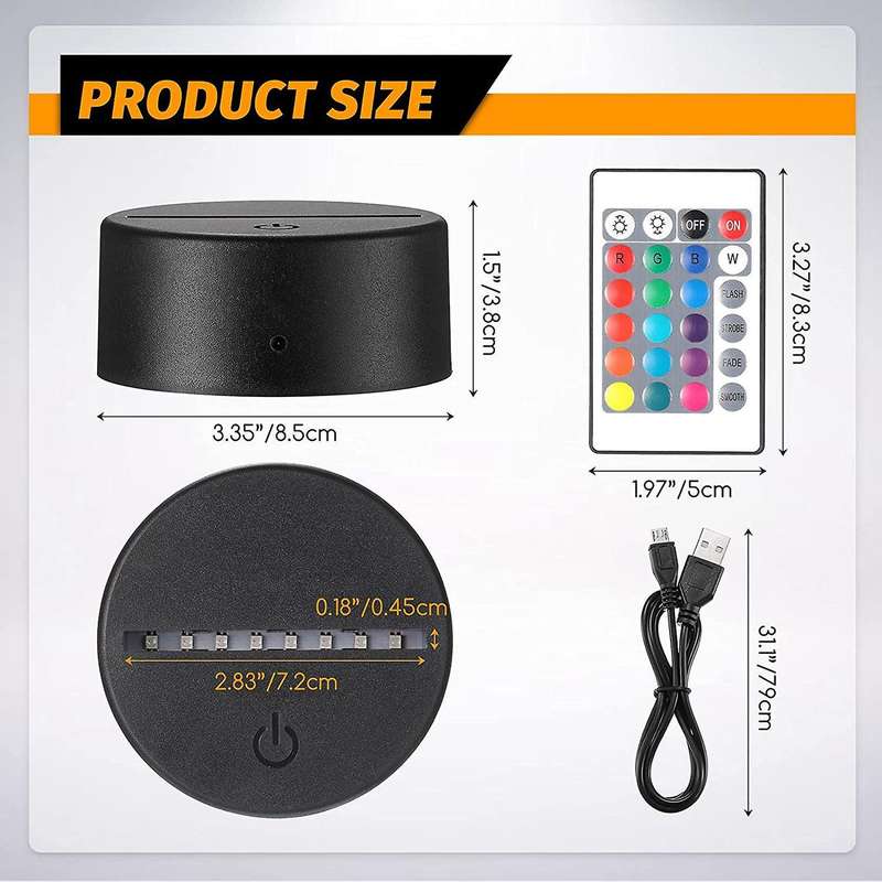 3d Lamp Base 16 Colors with Remote Control and Usb Cable,for Room